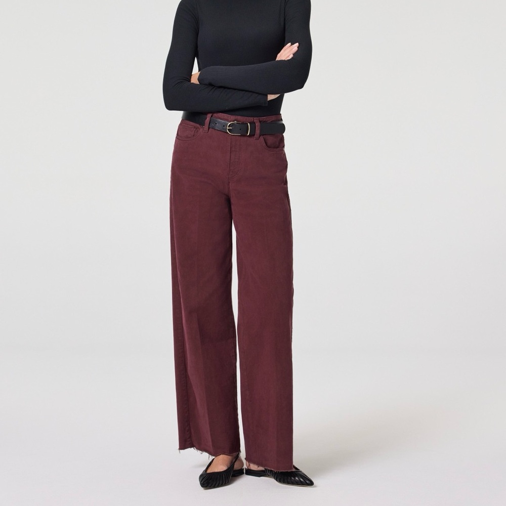 NWT * PAIGE Anessa High-Rise Wide-Leg Raw-Hem Jeans